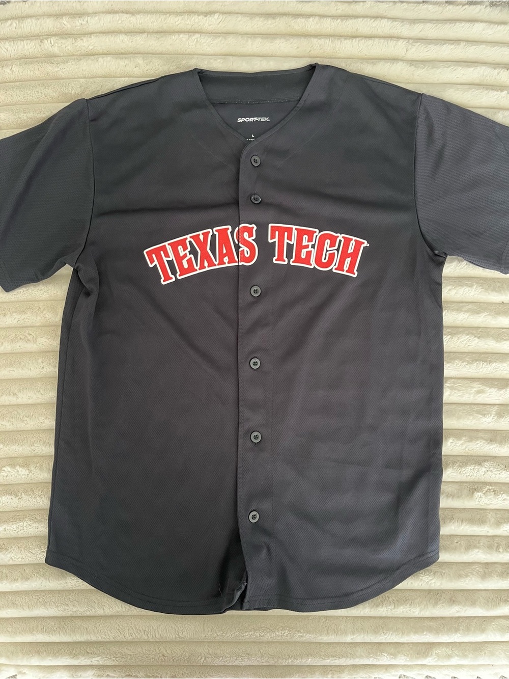 RARE Sport-Tek Black Baseball Jersey with Red Texas Tech Script